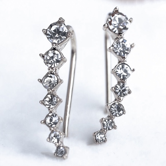 ONE PAIR LEFT!  Silver Crystal Ear Climbers - Picture 8 of 8